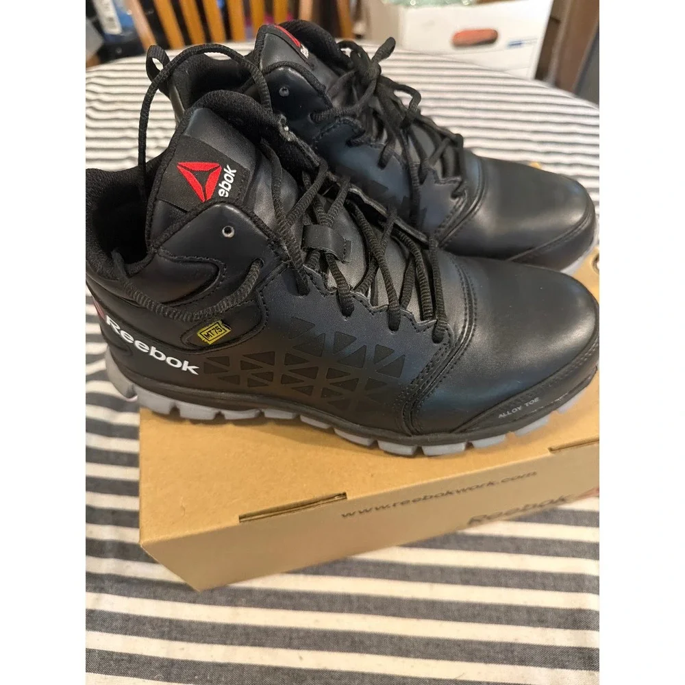 Reebok Sublite Cushion Work Mens Black Alloy Toe Met Guard Boots RB4143 Size 7 M